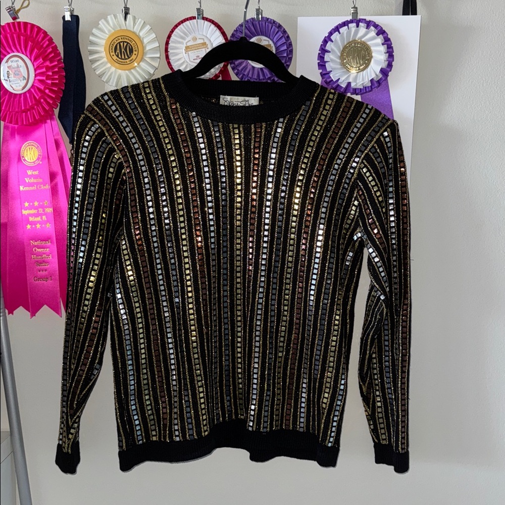 Vintage St. John Wayne gold, silver, bronze sweater as seen on Handpickedinc